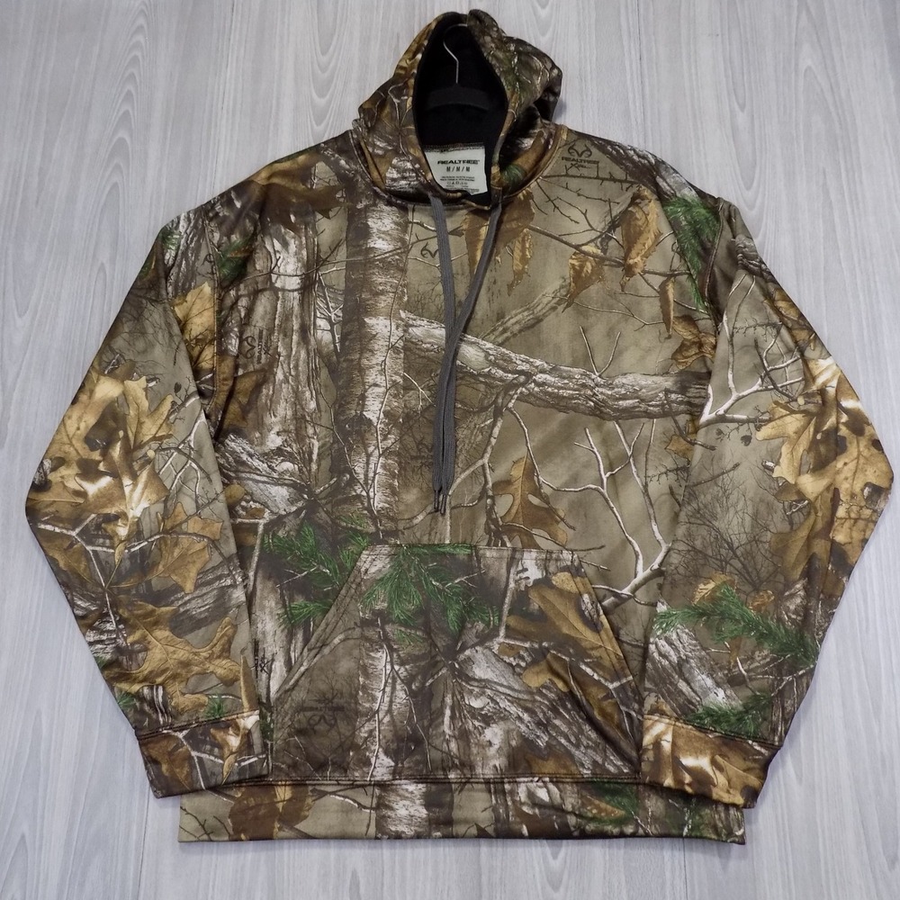 Realtree Xtra Camo Hoodie Mens Medium Brown Green All Over Print EUC